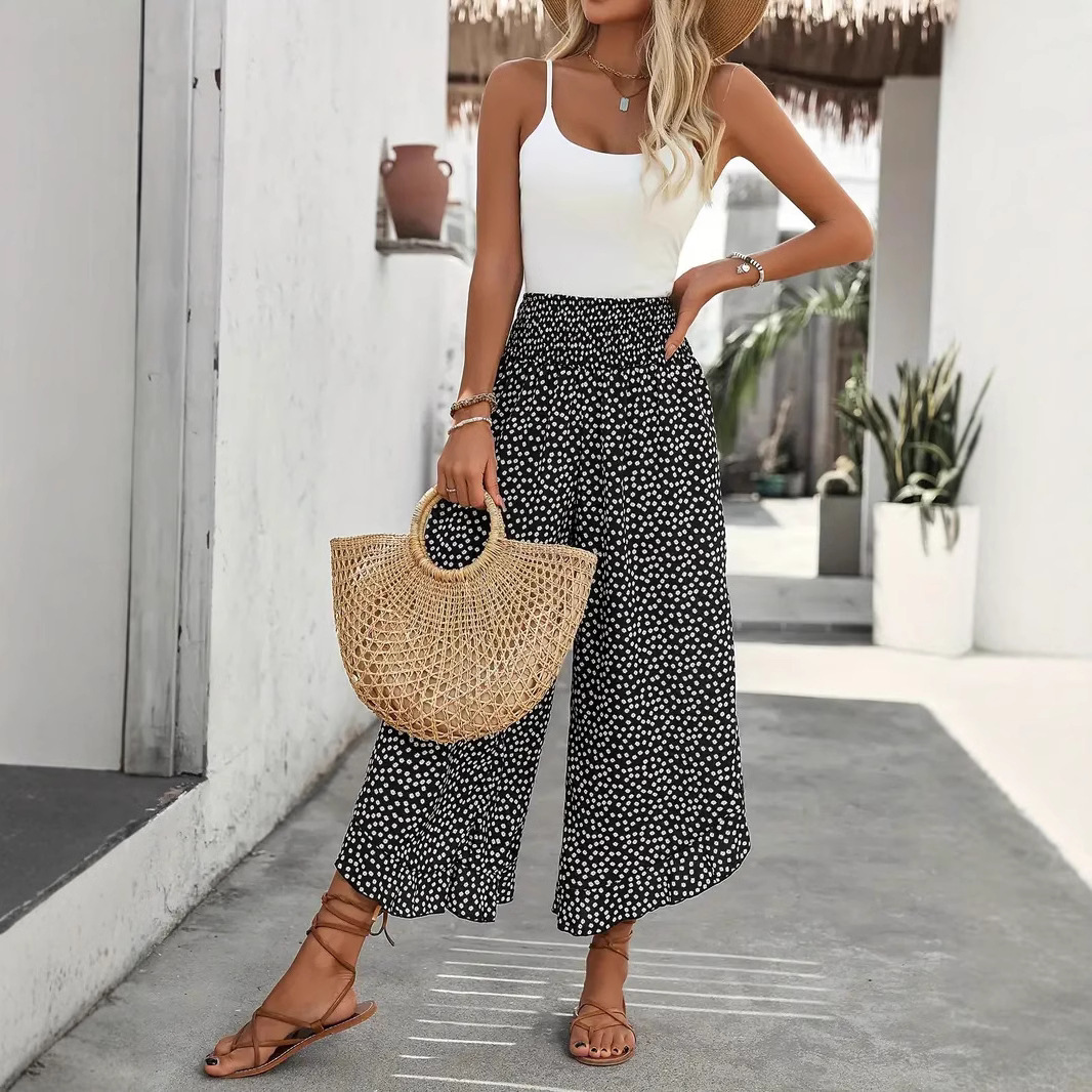 Casual Polka-dot Loose-fitting High Waist Tight Waist Wide Leg Pants - Image 3